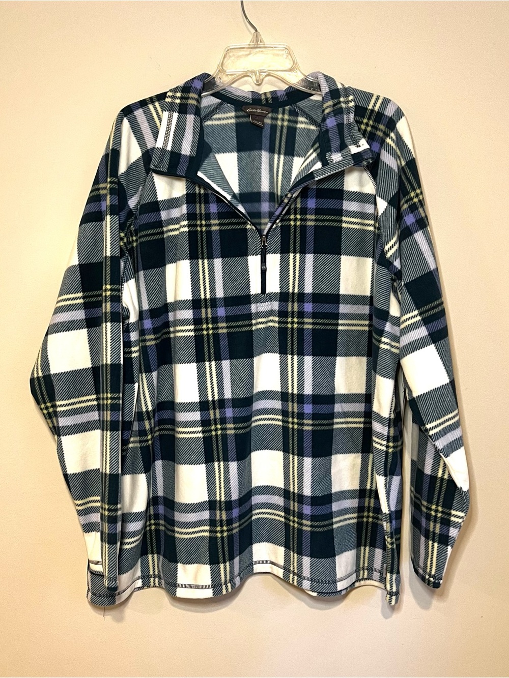 Eddie Bauer Plaid 1/4 Zip Pullover Forest Green, White & Lavender Women’s 3X